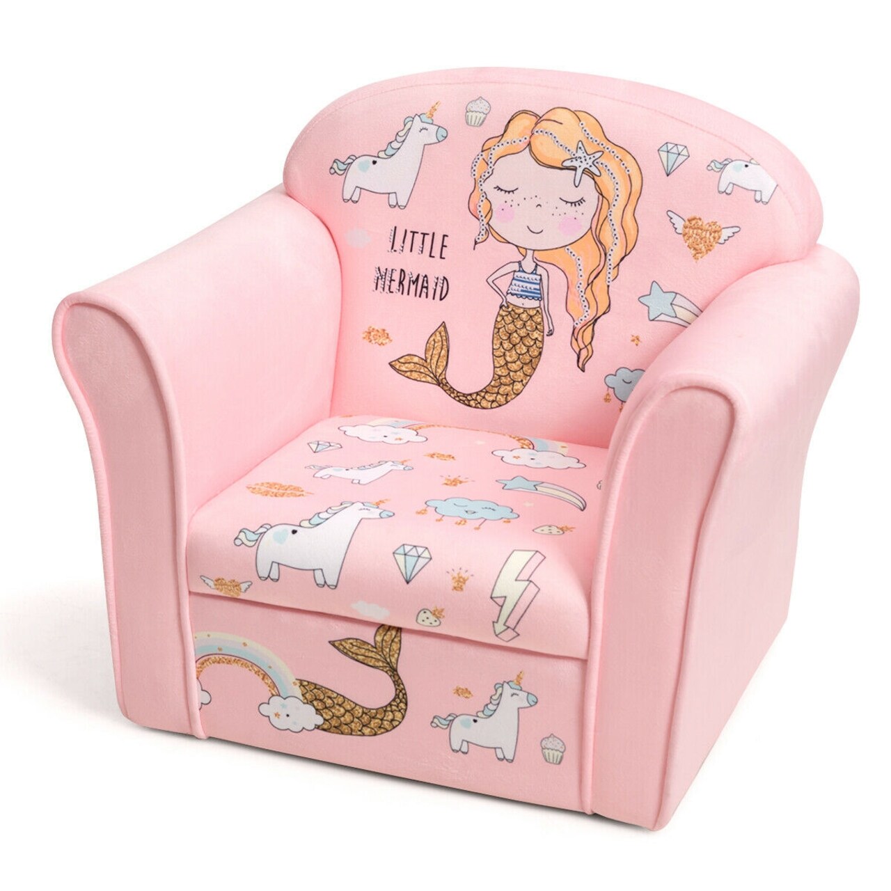 Super Soft Velvet Kids Couch Sofa with Armrests and Ergonomic Backrest